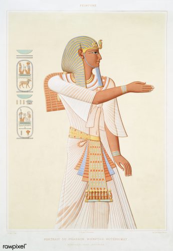 Portrait of Pharaoh Merneptah-Hotéphimat from Histoire de l'art égyptien (1878) by Émile Prisse d'Avennes (1807-1879). Digitally enhanced by rawpixel.