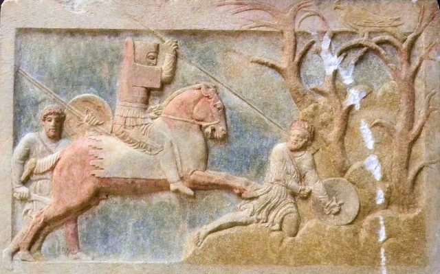 Artaxerxes_II_Altikulac_Sarcophagus_Dynast_of_Hellespontine_Phrygia_attacking_a_Greek_psiloi_early_4th_century_BCE