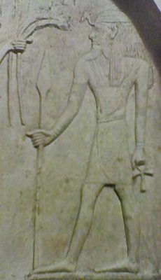Photo of the Canaanite god Resheph (Reshep, Reshpu, Reshef) from the ?Min ? Qeteshet ? Reshef? stele displayed at the Asian Art Museum in San Francisco, CA  date:9-1-2011